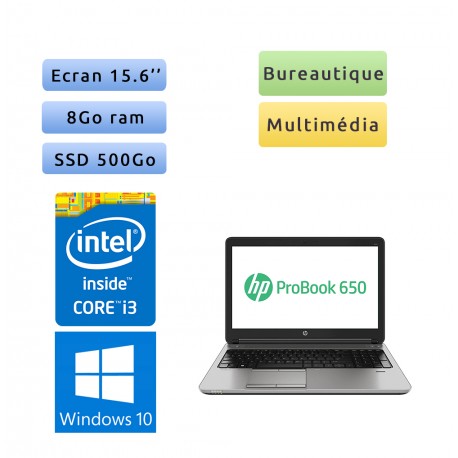 HP ProBook 650 G2 - Windows 10 - i3 8Go 500Go SSD - 15.6 - Webcam - Ordinateur Portable PC - bureautique HP ProBook 650 G2 - Windows 10 - i3 8Go 500Go SSD - 15.6 - Webcam - Ordinateur Portable PC - bureautique