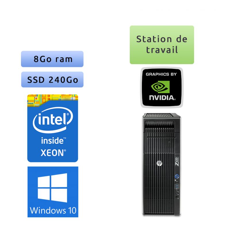HP Workstation Z620 - Windows 10 - E5-2609 v2 8Go 240Go SSD - NVS 510 - Ordinateur Tour Workstation