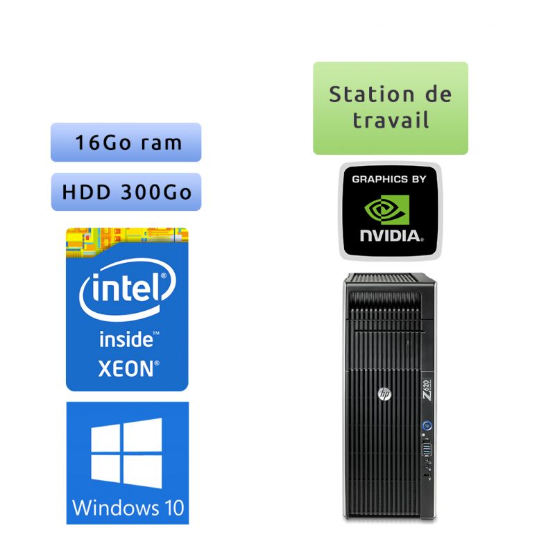 HP Workstation Z620 - Windows 10 - E5-2609 v2 16Go 300Go - NVS 510 - Ordinateur Tour Workstation