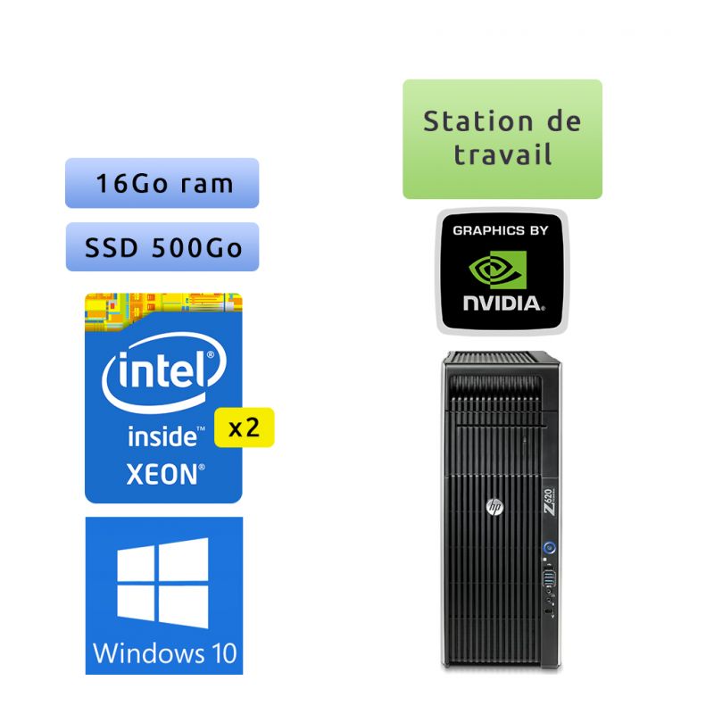 HP Workstation Z620 - Windows 10 - 2*E5-2609 v0 16Go 500Go SSD - Quadro 2000 - Ordinateur Tour Workstation
