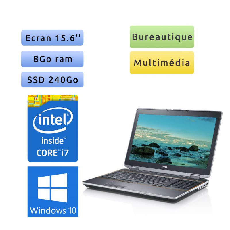 Dell Latitude E6520 - Windows 10 - i7 8Go 240Go SSD - 15.6 - webcam - Ordinateur Portable