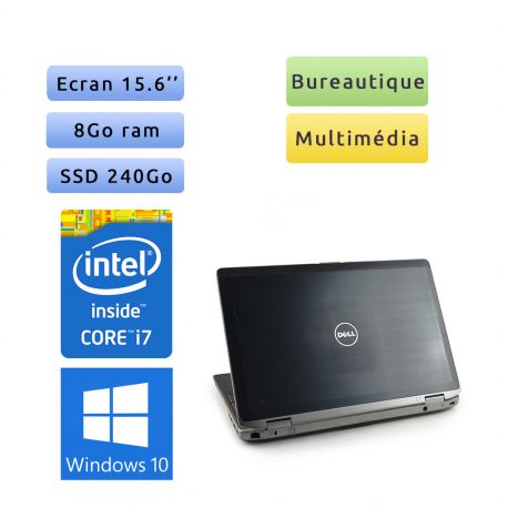 Dell Latitude E6520 - Windows 10 - i7 8Go 240Go SSD - 15.6 - Webcam - Grade B - Ordinateur Portable PC