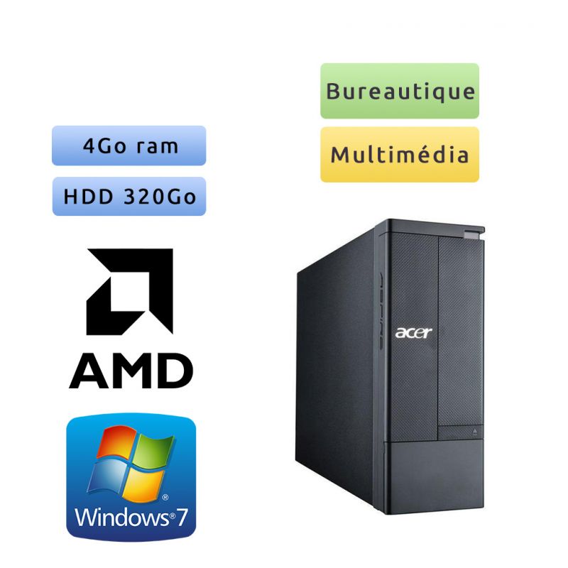 Acer Aspire X1430 - Windows 7 - E-450 4Go 320Go - Ordinateur Tour Bureautique PC