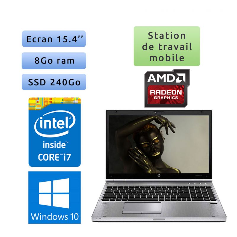 HP EliteBook 8570p - Windows 10 - i7 8Go 240Go SSD - port serie - HD 7570M - 15.4 - Webcam - Station de travail Mobile PC Ordina
