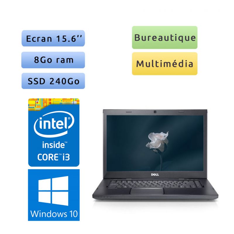 Dell Vostro 3550 - Windows 10 - i3 8Go 240Go SSD - 15.6 - Webcam - Ordinateur Portable PC