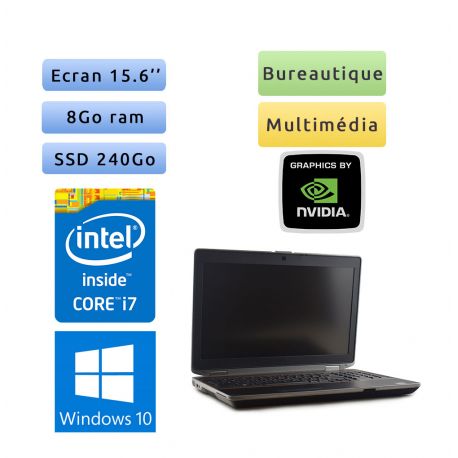 Dell Latitude E6520 - Windows 10 - i7 8Go 240Go SSD - NVS 4200M - Webcam - 15.6 - Grade B - Ordinateur Portable PC