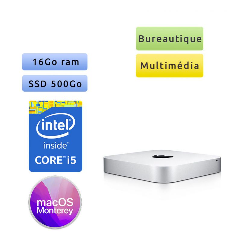 Apple Mac mini A1347 (emc 2840) i5 12Go 500Go SSD - Macmini7.1 - 2014 - Unité Centrale Apple