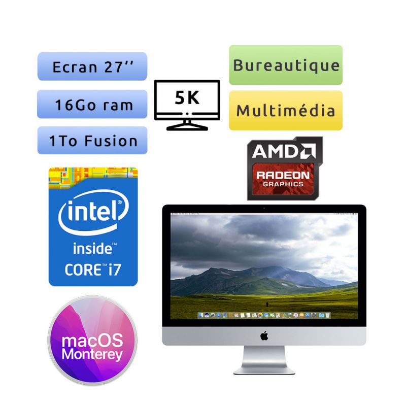 Apple iMac 27'' Retina 5K A1419 (EMC 2834) i7 16Go 1To - iMac17,1 - 2015 - Unité Centrale