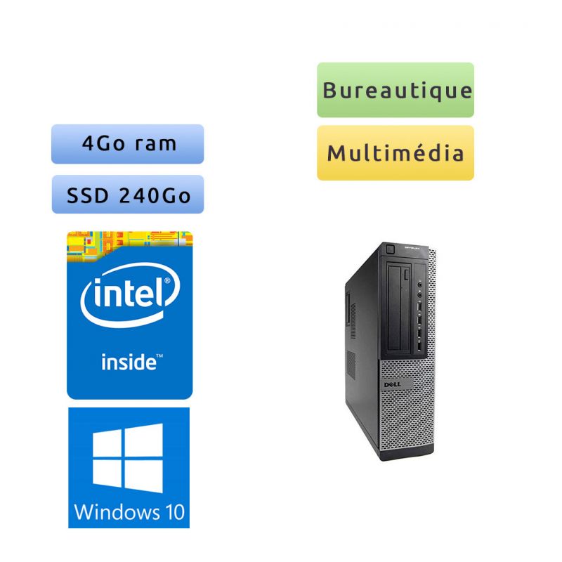 Dell Optiplex 790 DT - Windows 10 - 2.7Ghz 4Go 240Go SSD - Port Serie - PC Tour Bureautique Ordinateur