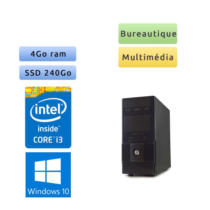 Tour assemblée - Windows 10 - i3 4Go 240Go SSD - Ordinateur Tour Bureautique PC