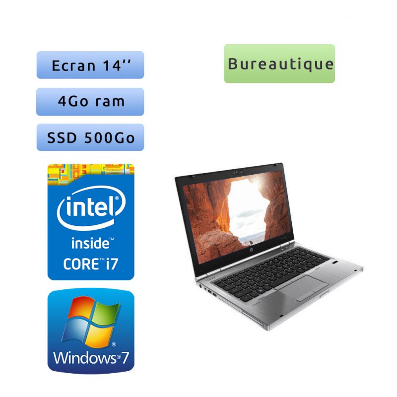 HP EliteBook 8460p - Windows 7 - i7 4Go 500Go SSD - 14 - Webcam - Ordinateur Portable PC