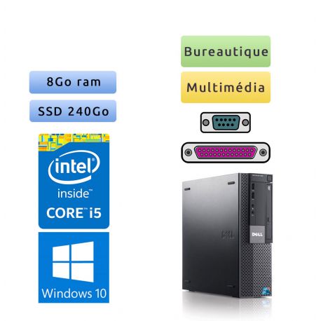 Dell Optiplex 980 SFF - Windows 10 - i5 8Go 240Go SSD - Port Serie et parallele - Ordinateur Tour Bureautique PC