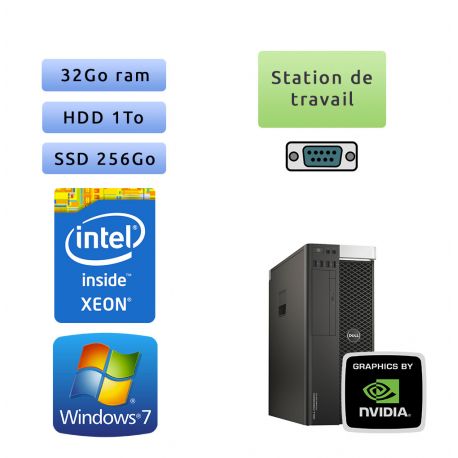 Dell Precision T5810 - Windows 7 - E5-1650v3 32Go 1To + 256Go SSD - K4200 - Ordinateur Tour Workstation PC