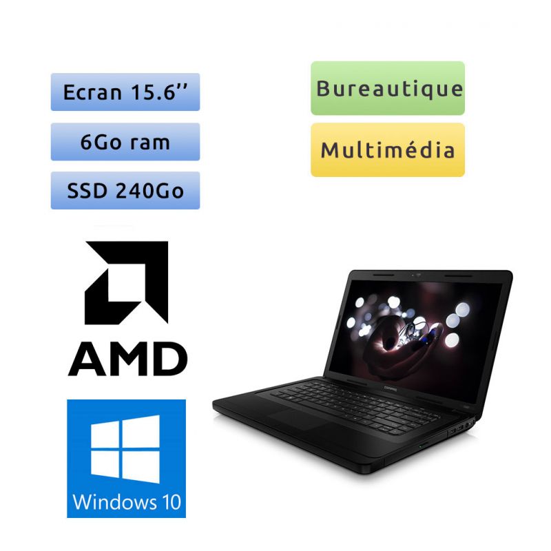 Compaq CQ58 - Windows 10 - AMD E1-1200 6Go 240Go SSD - 15.6 - Webcam - Ordinateur Portable PC