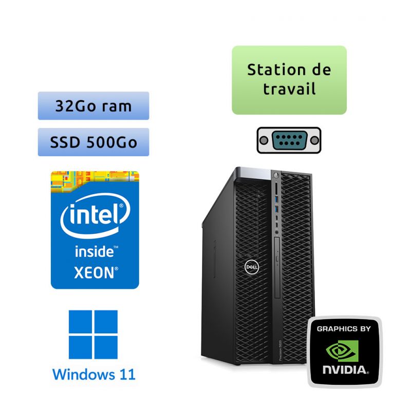 Dell Precision 5820 - Windows 11 - W-2133 32Go 500Go SSD - Port Serie - Ordinateur Tour Workstation PC