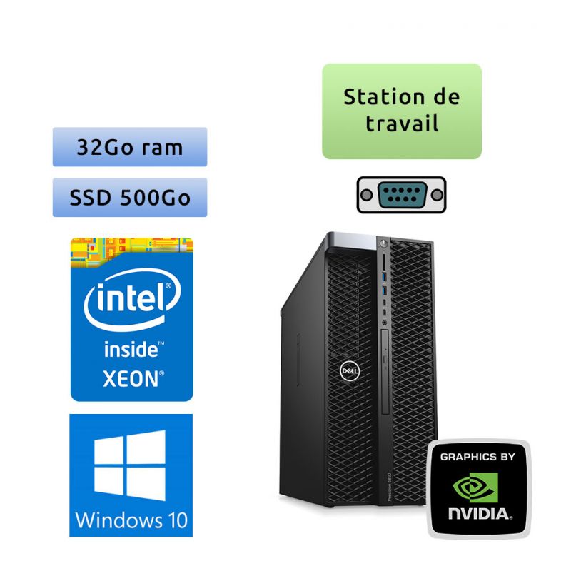 Dell Precision 5820 - Windows 10 - W-2235 32Go 500Go SSD - Quadro P2200 - Ordinateur Tour Workstation PC