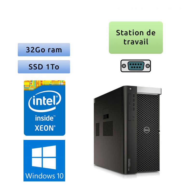 Dell Precision T7610 - Windows 10 - E5-2620v2 32Go 1To SSD - Port Serie - Ordinateur Tour Workstation PC
