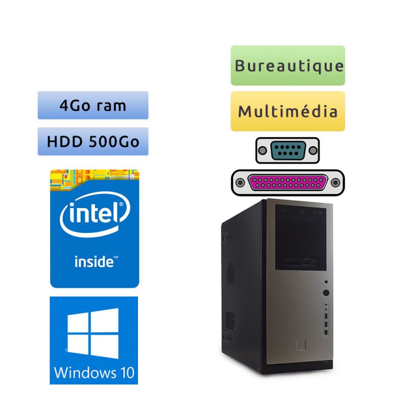 Tour assemblée - Windows 10 - 3Ghz 4Go 500Go - Port Serie et Parallele - Ordinateur Tour Bureautique PC
