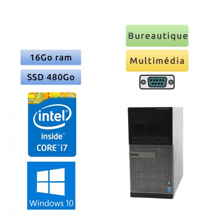 Dell Optiplex 9020 MT - Windows 10 - i7 16Go 480Go SSD - Port Serie - Ordinateur Tour Bureautique PC