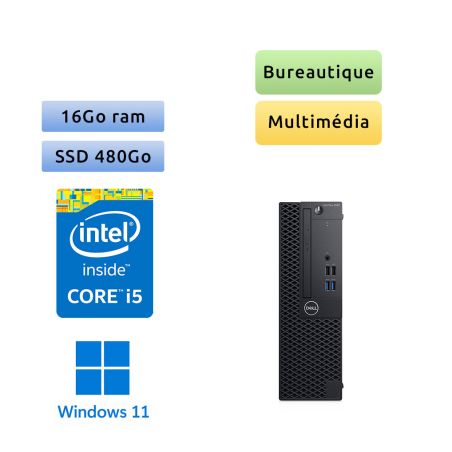 Dell Optiplex 3060 SFF - Windows 11 - i5 16Go 480Go SSD - Ordinateur Tour Bureautique PC