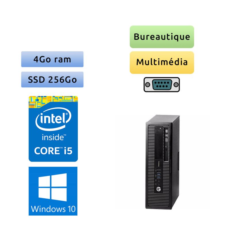 HP ProDesk 400 G1 SFF - Windows 10 - i5 4Go 256Go SSD - Port Serie - Ordinateur Tour Bureautique PC