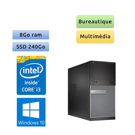 Dell optiplex 3020 MT - Windows 10 - i3 8Go 240Go SSD - Ordinateur Tour Bureautique PC