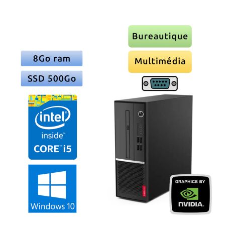 Lenovo ThinkCentre V530S SFF - Windows 10 - i5 8Go 500Go SSD - Port Serie - K600 - Ordinateur Tour Bureautique PC