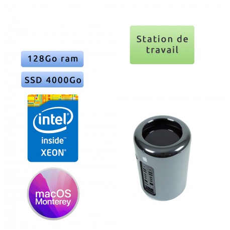 Apple Mac Pro Eight Core Xeon 3.0Ghz A1481 (EMC 2630) 128Go 4To SSD - D700 - MacPro6,1 - 2013 - Station de Travail