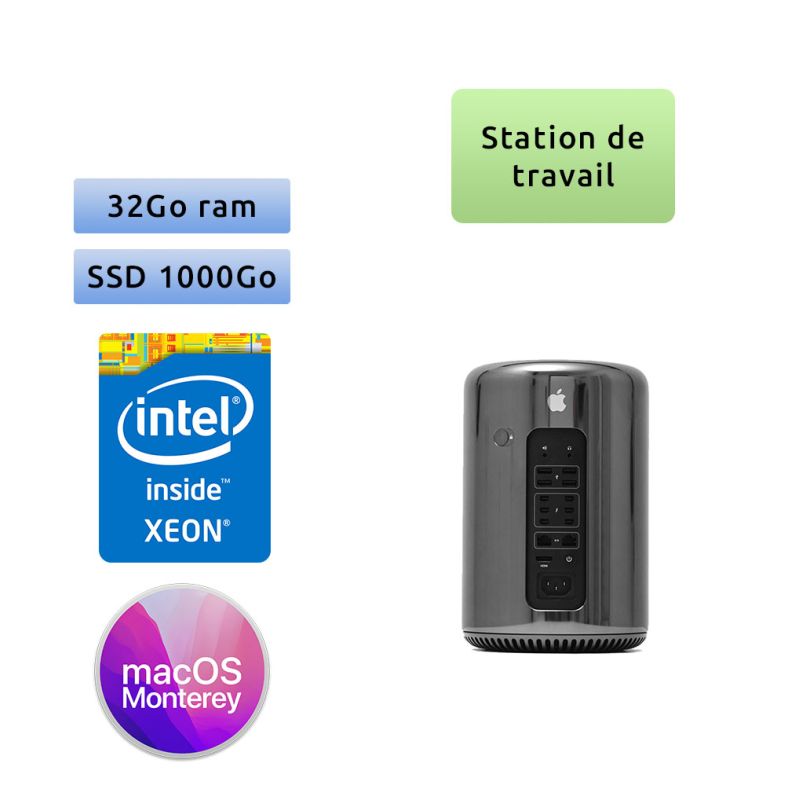 Apple Mac Pro Eight Core Xeon 3.0Ghz A1481 (EMC 2630) 32Go 1To SSD - D700 - MacPro6,1 - 2013 - Station de Travail
