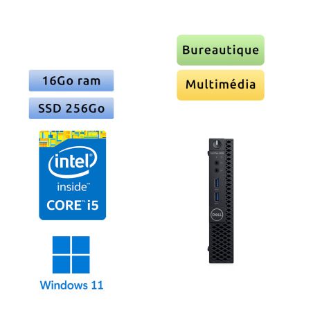 Dell Optiplex 3060 USDT - Windows 11 - i5-8500T 16Go 256Go SSD - Ordinateur Tour Bureautique PC