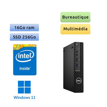 Dell Optiplex 3080 USDT - Windows 11 - Gold 16Go 256Go SSD - Ordinateur Tour Bureautique PC