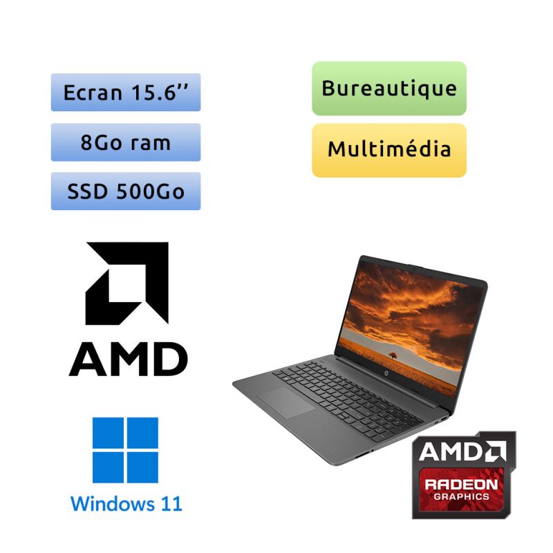 HP Laptop 15s-eq1127nf - Windows 11 - Ryzen 5 8Go 500Go SSD - 15.6 - Webcam - Ordinateur PC Portable HP Laptop 15s-eq1127nf - Windows 11 - Ryzen 5 8Go 500Go SSD - 15.6 - Webcam - Ordinateur PC Portable
