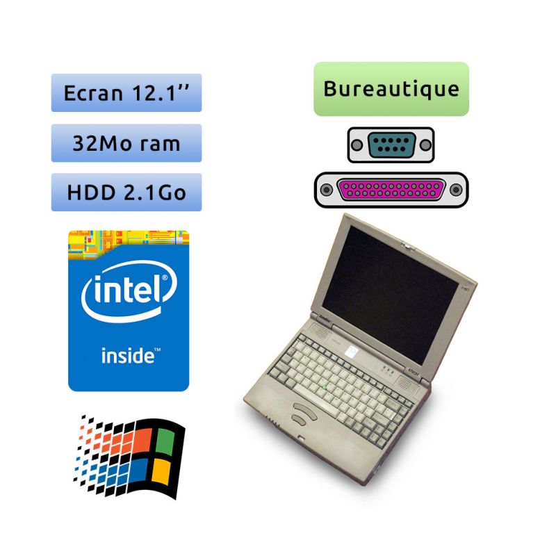 Toshiba Satellite Pro 470CDT- Windows 3.11 - PM 32MB 2.02GB - 12.1 - Port Serie et Parallèle - Ordinateur Portable