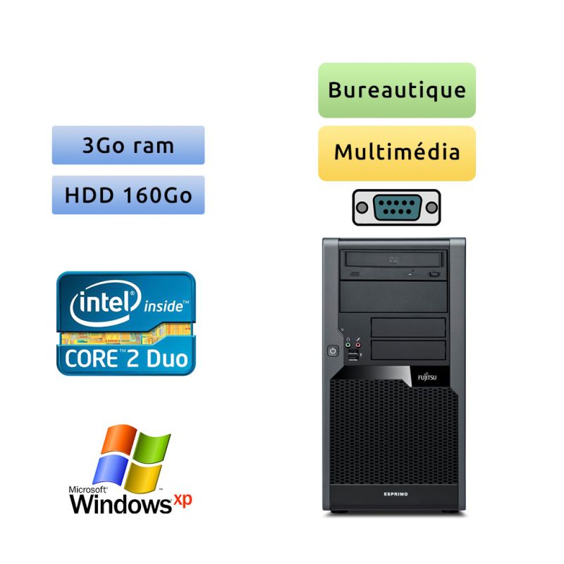 Fujitsu ESPRIMO P7936 - Windows XP - C2D 3Go 160Go - port série - Ordinateur Tour Bureautique
