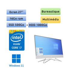 HP All-in-One27-dp0069nf - Windows 11 - i7 16Go 500Go SSD + 1To HDD - 27 - webcam - tout en un - gain de place
