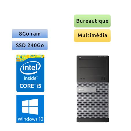 Dell Optiplex 3020 MT - Windows 10 - i5 8Go 240Go SSD - Ordinateur Tour Bureautique PC