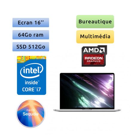 Apple MacBook Pro A2141 (EMC 3347) i7 64Go 512Go SSD - TouchBar - 16 - Grade B - Ordinateur Portable