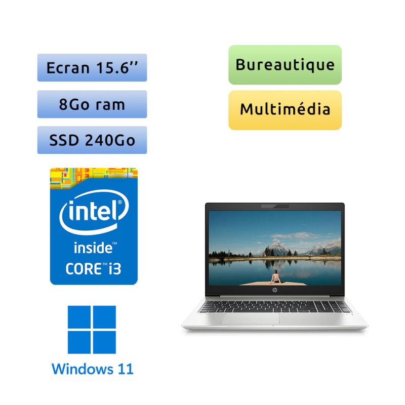 HP ProBook 450 G6 - Windows 11 - i3 8Go 240Go SSD - 15.6 - Webcam - Ordinateur Portable PC HP ProBook 450 G6 - Windows 11 - i3 8Go 240Go SSD - 15.6 - Webcam - Ordinateur Portable PC